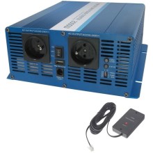 Convertisseur de tension 2000W/12V/230V + télécommande filaire