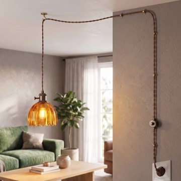 Cottex - Suspension à câble à brancher sur prise NORA 1xE14/5W/230V, marron