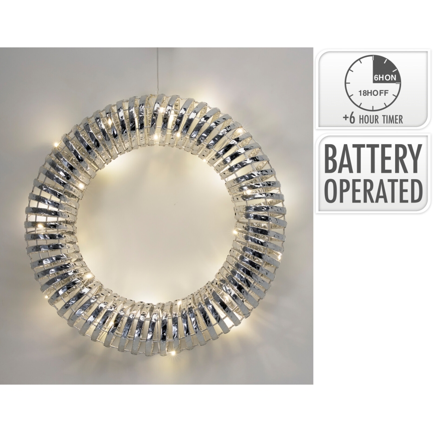 Couronne de Noël LED 30xLED/3xAA Ø 40 cm blanc chaud couronne/argentée