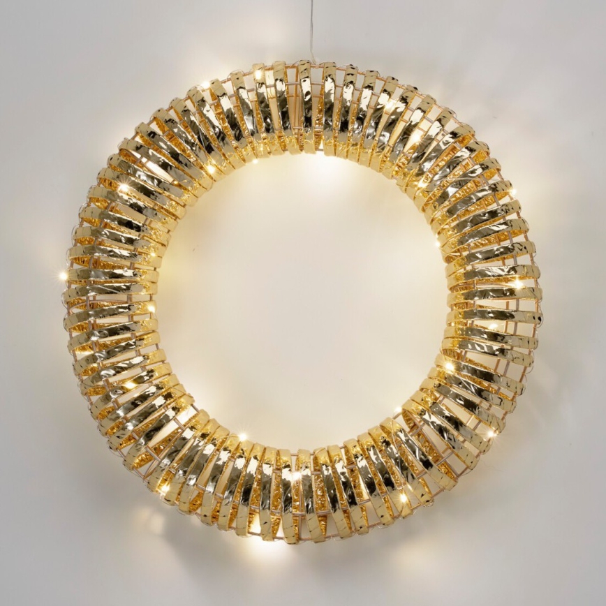 Couronne de Noël LED 30xLED/3xAA Ø 40 cm blanc chaud couronne/dorée