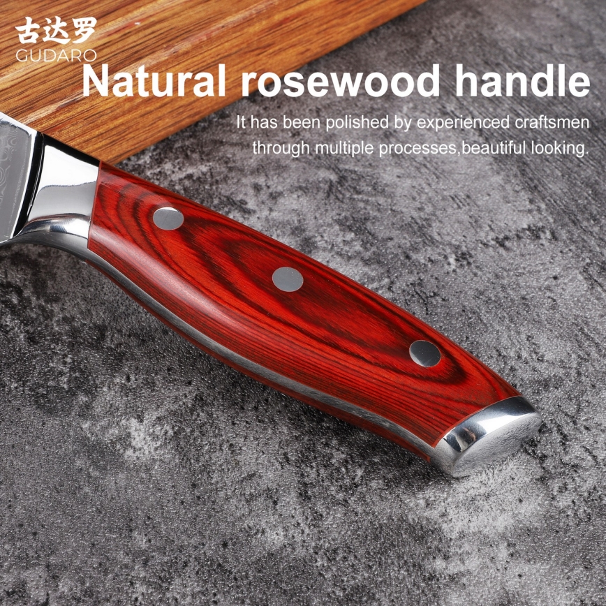 Gudaro - Couteau à pain de cuisine damassé KENSHO 8, 67 couches d'acier, longueur 20 cm