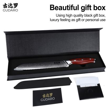 Gudaro - Couteau à pain de cuisine damassé KENSHO 8, 67 couches d'acier, longueur 20 cm