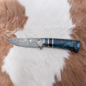 Couteau de chasse en acier de Damas 11,6 cm Bouleau/ébène