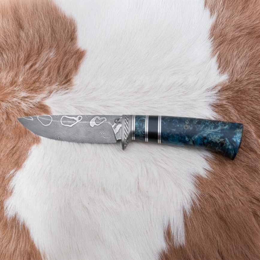 Couteau de chasse en acier de Damas 11,6 cm Bouleau/ébène