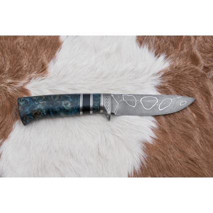 Couteau de chasse en acier de Damas 11,6 cm Bouleau/ébène