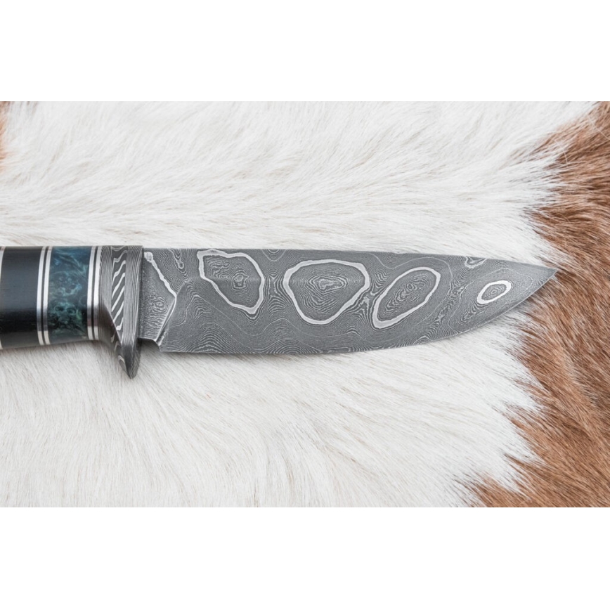 Couteau de chasse en acier de Damas 11,6 cm Bouleau/ébène