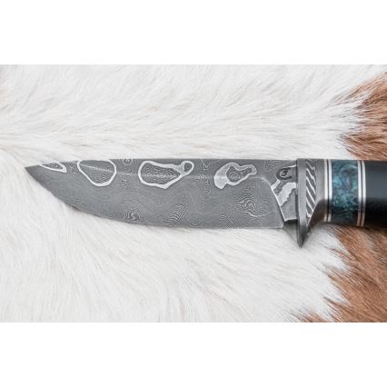 Couteau de chasse en acier de Damas 11,6 cm Bouleau/ébène