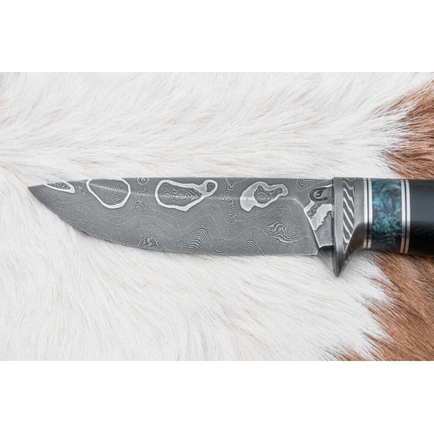 Couteau de chasse en acier de Damas 11,6 cm Bouleau/ébène