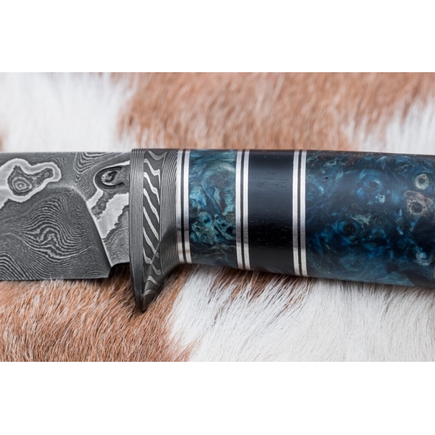 Couteau de chasse en acier de Damas 11,6 cm Bouleau/ébène