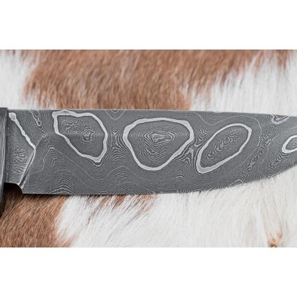 Couteau de chasse en acier de Damas 11,6 cm Bouleau/ébène