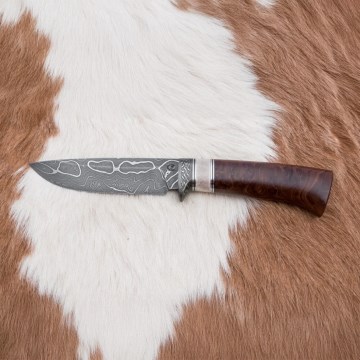 Couteau de chasse en acier de Damas 12,4 cm Bouleau/bois de renne