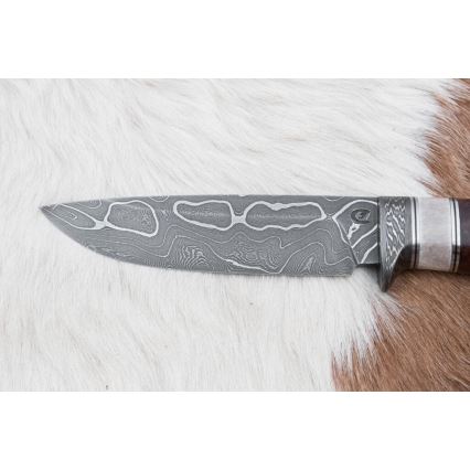 Couteau de chasse en acier de Damas 12,4 cm Bouleau/bois de renne
