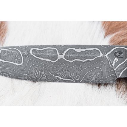 Couteau de chasse en acier de Damas 12,4 cm Bouleau/bois de renne