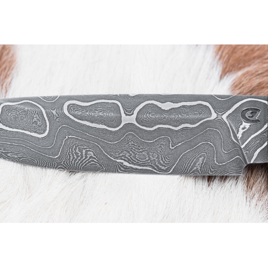 Couteau de chasse en acier de Damas 12,4 cm Bouleau/bois de renne