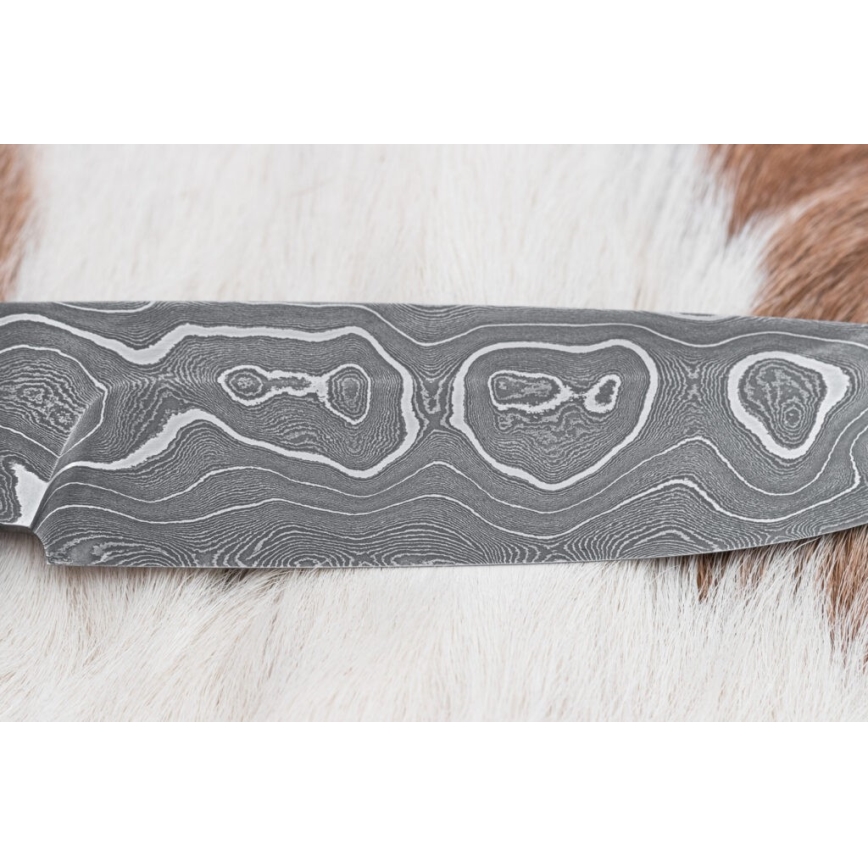 Couteau de chasse en acier de Damas 12,4 cm Bouleau/bois de renne