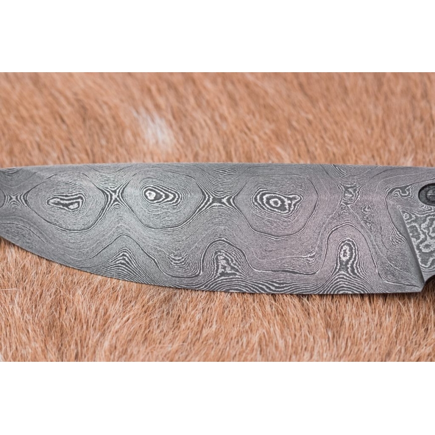 Couteau de chasse en acier de Damas 12,6 cm noyer/bois de cerf