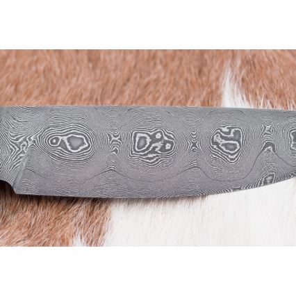 Couteau de chasse en acier de Damas 12,6 cm noyer/bois de cerf