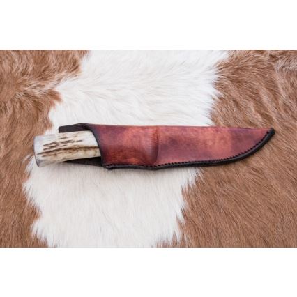 Couteau de chasse en acier de Damas 12 cm frêne/bois de cerf