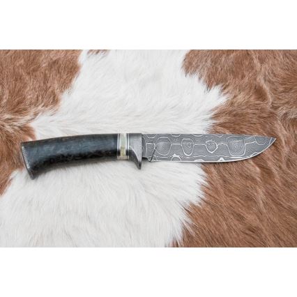 Couteau de chasse en acier de Damas 13,8 cm Bouleau/os de chameau