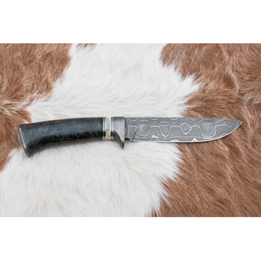 Couteau de chasse en acier de Damas 13,8 cm Bouleau/os de chameau