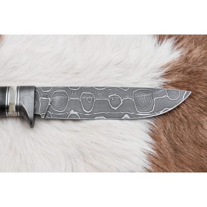 Couteau de chasse en acier de Damas 13,8 cm Bouleau/os de chameau