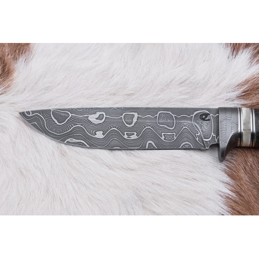 Couteau de chasse en acier de Damas 13,8 cm Bouleau/os de chameau