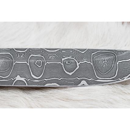 Couteau de chasse en acier de Damas 13,8 cm Bouleau/os de chameau