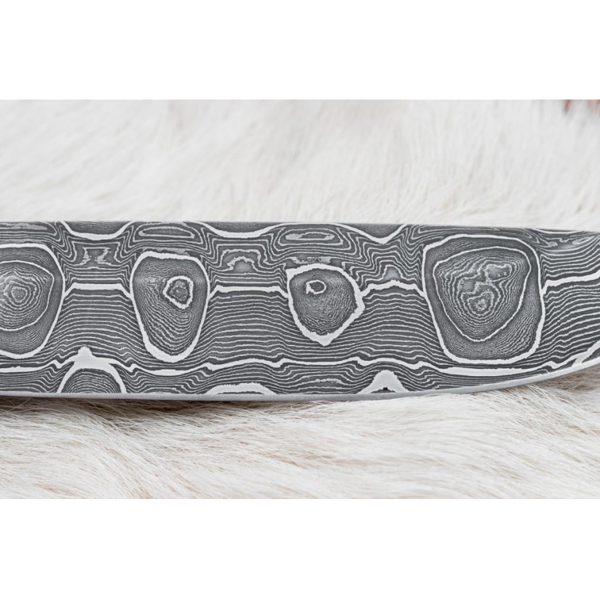 Couteau de chasse en acier de Damas 13,8 cm Bouleau/os de chameau