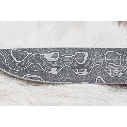 Couteau de chasse en acier de Damas 13,8 cm Bouleau/os de chameau