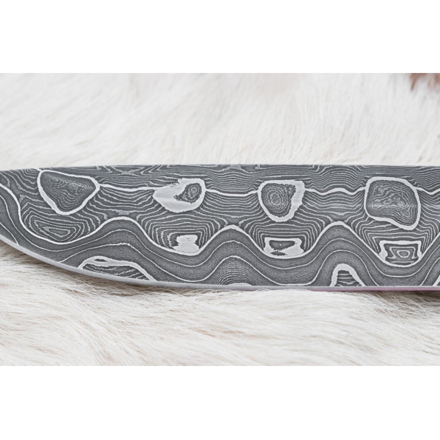 Couteau de chasse en acier de Damas 13,8 cm Bouleau/os de chameau