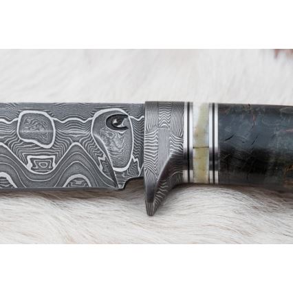 Couteau de chasse en acier de Damas 13,8 cm Bouleau/os de chameau
