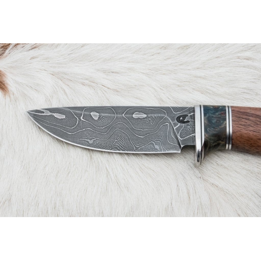Couteau de chasse en acier de Damas 9,7 cm noyer/érable