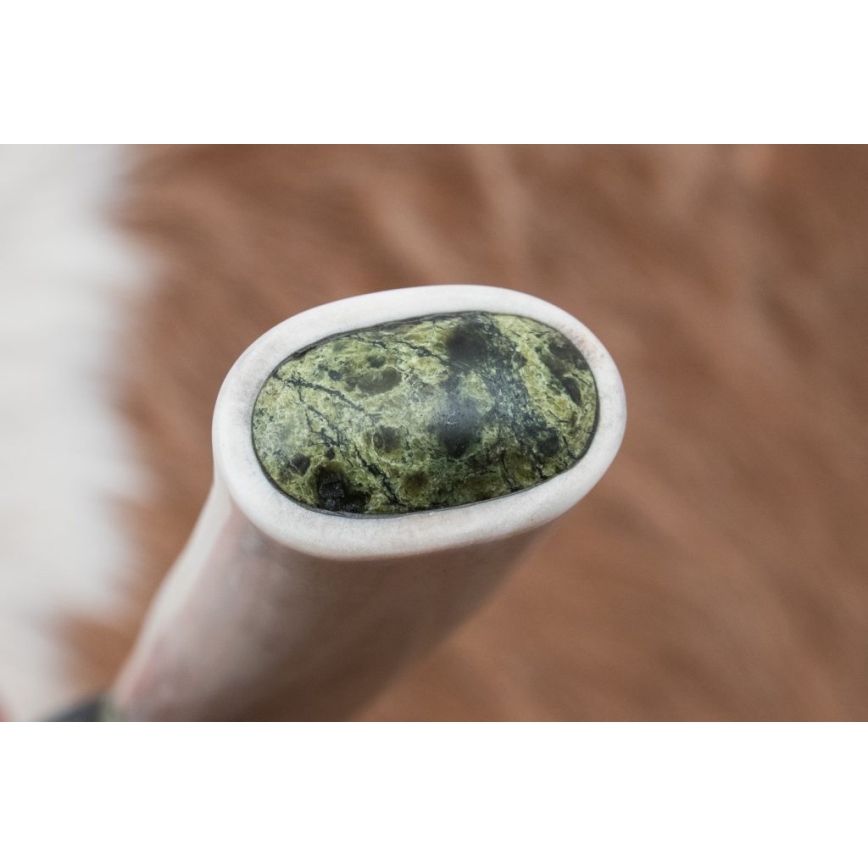 Couteau en acier de Damas unique 13 cm serpentinite/bois de renne