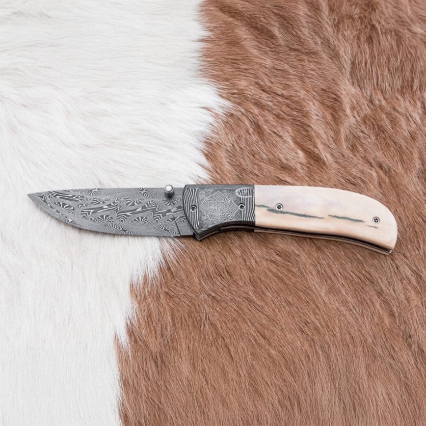 Couteau pliant unique en acier de Damas 8,6 cm défense de mammouth
