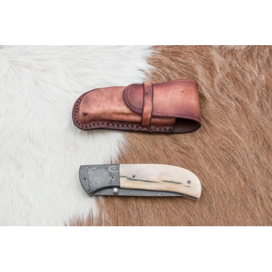 Couteau pliant unique en acier de Damas 8,6 cm défense de mammouth