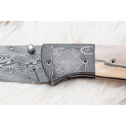 Couteau pliant unique en acier de Damas 8,6 cm défense de mammouth