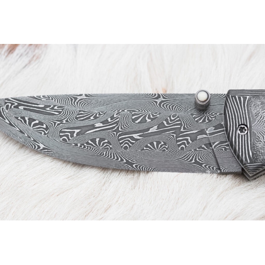 Couteau pliant unique en acier de Damas 8,6 cm défense de mammouth