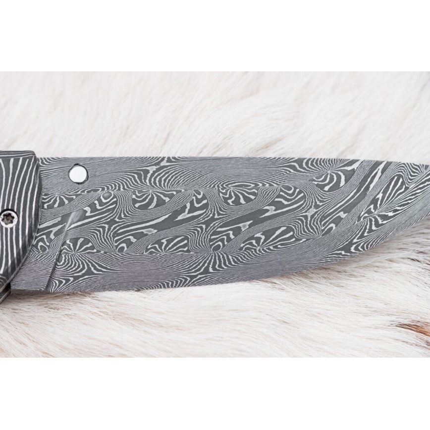 Couteau pliant unique en acier de Damas 8,6 cm défense de mammouth