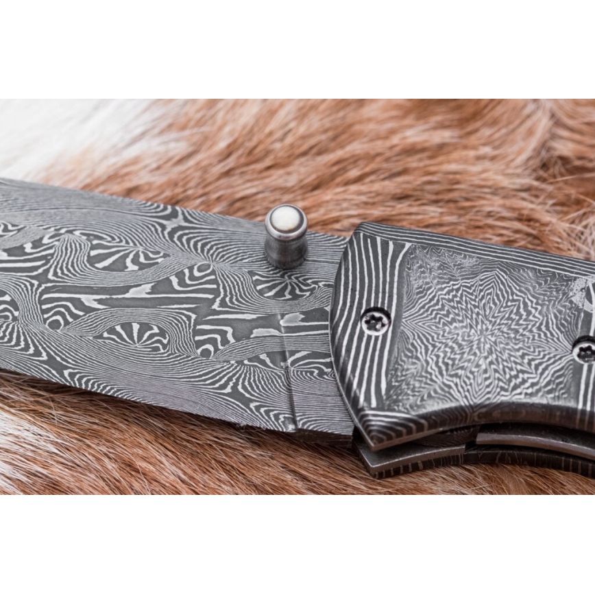 Couteau pliant unique en acier de Damas 8,6 cm défense de mammouth