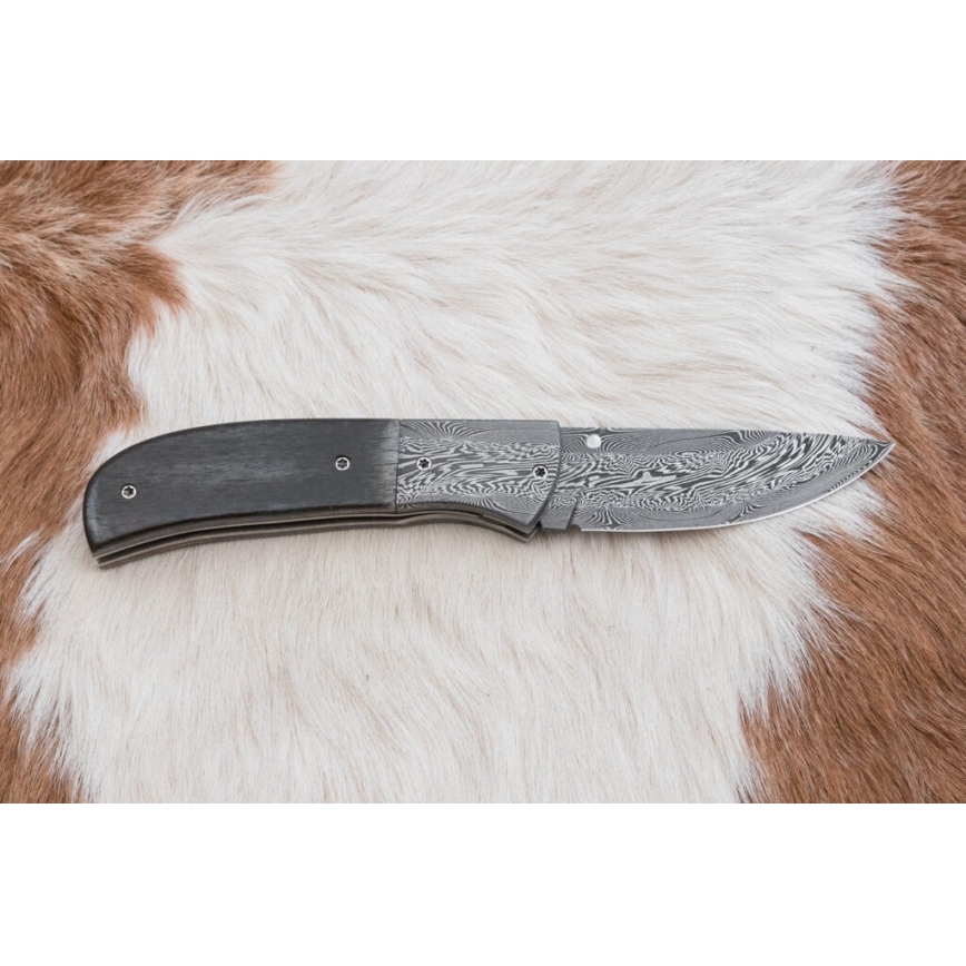 Couteau pliant unique en acier de Damas 8 cm os de mammouth