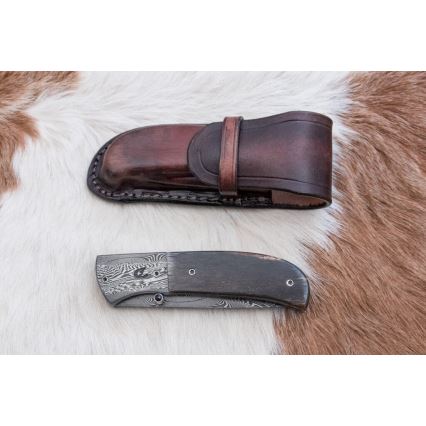 Couteau pliant unique en acier de Damas 8 cm os de mammouth
