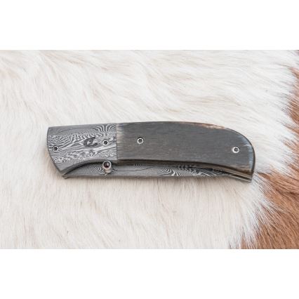 Couteau pliant unique en acier de Damas 8 cm os de mammouth