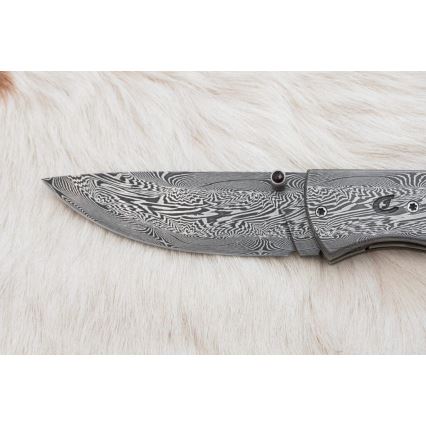 Couteau pliant unique en acier de Damas 8 cm os de mammouth