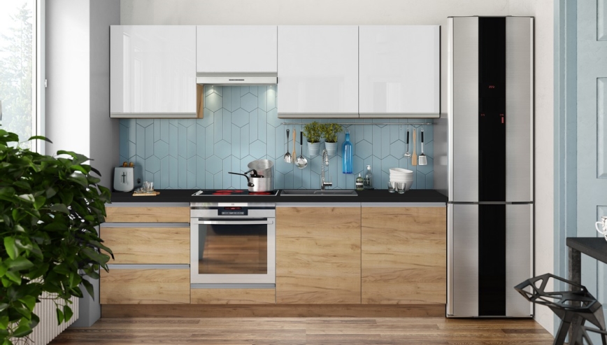 Cuisine MARINA 240 cm chêne craft/blanc laqué