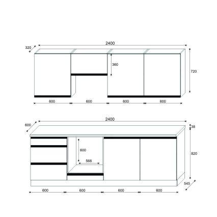 Cuisine MARINA 240 cm chêne craft/blanc laqué