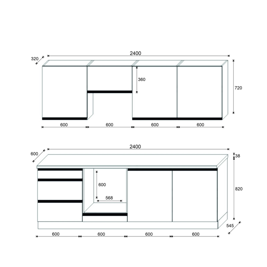 Cuisine MARINA 240 cm chêne craft/blanc laqué