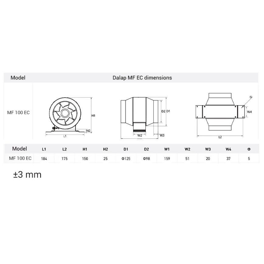 Dalap 24MF100 - Ventilateur de conduit à moteur économique avec régulateur de vitesse MF 100 EC 18W/230V
