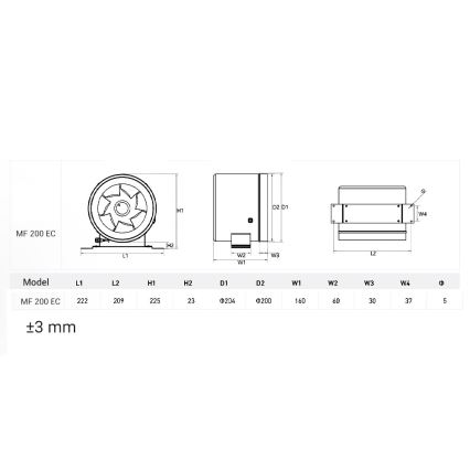 Dalap 24MF200 - Ventilateur de gaine à moteur économique et variateur de vitesse MF 200 EC 75W/230V