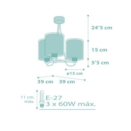 Dalber 41007H - Suspension pour enfant DOTS 3xE27/60W/230V