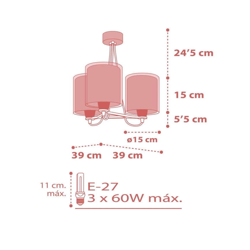 Dalber 41007S - Suspension pour enfant DOTS 3xE27/60W/230V